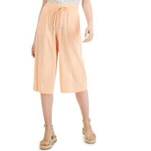 Style & Co Tie Waist Petite Length Peach Plissé Crepe Culotte Pant - PS